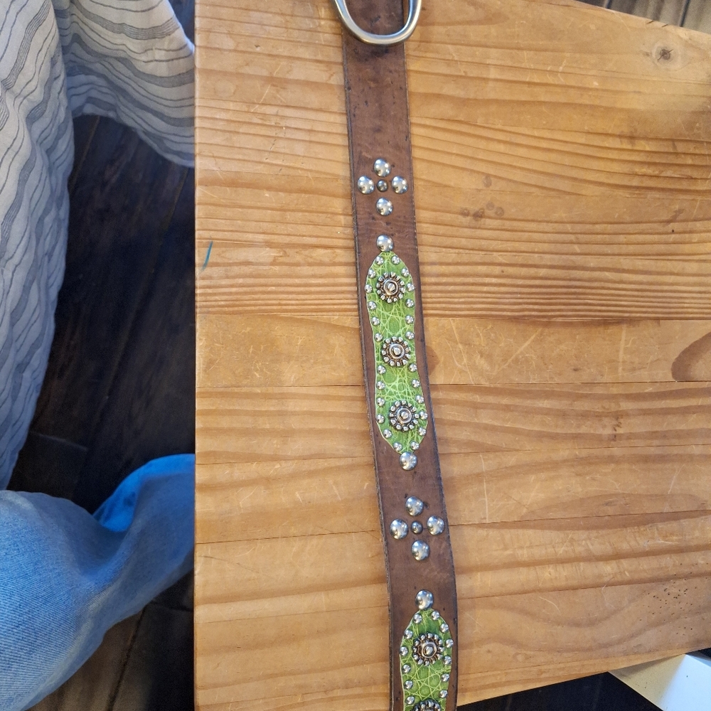 A. Vela Western Tooled Leather Green And Brown Silver Accents Size 90 34/36